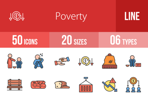 Reviewing 50 Poverty Filled Line Icons Graphics
